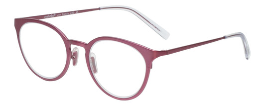 Profile View of Eyebobs Jim Dandy Designer Blue Light Blocking Eyeglasses in Satin Fuchsia Pink Purple Unisex Round Full Rim Metal 50 mm