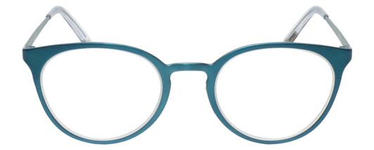 Front View of Eyebobs Jim Dandy Round Designer Reading Glasses in Satin Teal Blue Crystal 50mm