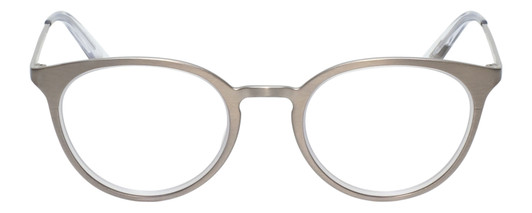 Front View of Eyebob Jim Dandy Unisex Round Designer Reading Glasses Satin Silver Crystal 50mm