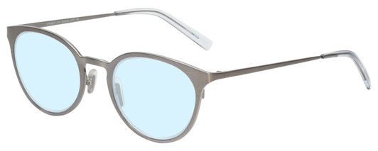 Profile View of Eyebobs Jim Dandy Designer Progressive Lens Blue Light Blocking Eyeglasses in Satin Silver Crystal Unisex Round Full Rim Metal 50 mm