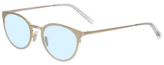 Profile View of Eyebobs Jim Dandy Designer Blue Light Blocking Eyeglasses in Satin Gold Crystal Unisex Round Full Rim Metal 50 mm