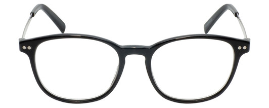 Front View of Eyebobs Kibitzer Round Full Rim Designer Reading Glasses Gloss Black Silver 48mm