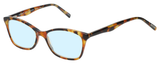 Profile View of Eyebobs Not Tonight Designer Progressive Lens Blue Light Blocking Eyeglasses in Light Tortoise Havana Brown Gold Crystal Ladies Cateye Full Rim Acetate 51 mm