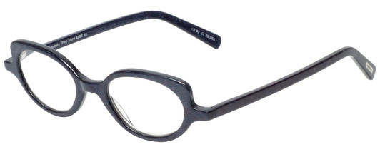 Profile View of Eyebobs Peep Show Designer Blue Light Blocking Eyeglasses in Deep Purple Blue Marble Ladies Cateye Full Rim Acetate 46 mm