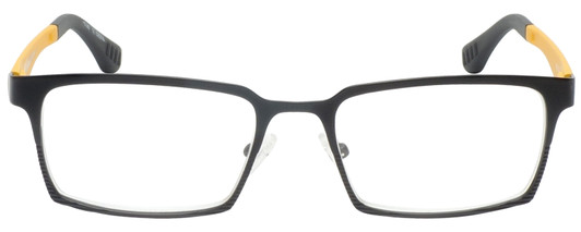 Front View of Eyebobs Protractor Designer Reading Glasses Gun Metal Black Mustard Yellow 54 mm