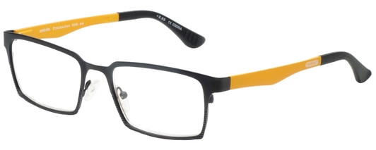 Profile View of Eyebobs Protractor Designer Blue Light Blocking Eyeglasses in Gun Metal Black Mustard Yellow Unisex Square Full Rim Metal 54 mm