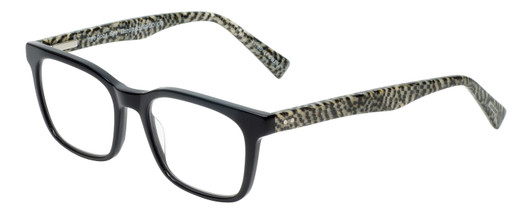 Profile View of Eyebobs C See Through Designer Blue Light Blocking Eyeglasses in Gloss Black Mosaic White Snakeskin Unisex Square Full Rim Acetate 52 mm