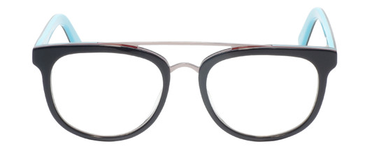 Front View of Eyebobs Wedge Designer Reading Eye Glasses with Custom Left and Right Powered Lenses in Black Silver Powder Baby Blue Unisex Round Full Rim Acetate 52 mm
