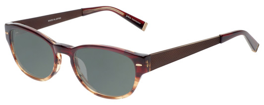 Profile View of John Varvatos V355-REDWOOD Designer Polarized Sunglasses with Custom Cut Smoke Grey Lenses in Brown Tortoise Marble Crystal Fade Unisex Oval Full Rim Acetate 51 mm