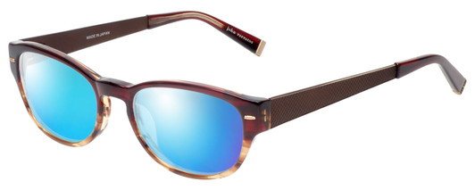 Profile View of John Varvatos V355-REDWOOD Designer Polarized Sunglasses with Custom Cut Blue Mirror Lenses in Brown Tortoise Marble Crystal Fade Unisex Oval Full Rim Acetate 51 mm