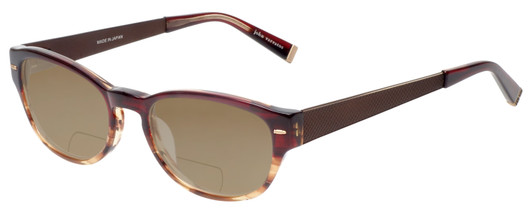 Profile View of John Varvatos V355-REDWOOD Designer Polarized Reading Sunglasses with Custom Cut Powered Amber Brown Lenses in Brown Tortoise Marble Crystal Fade Unisex Oval Full Rim Acetate 51 mm