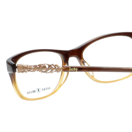 Close Up View of Lucky Brand Palm Unisex Square Designer Reading Glasses Brown Crystal Fade 52 mm