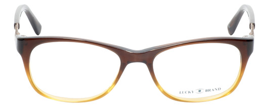 Front View of Lucky Brand Palm Designer Reading Eye Glasses with Custom Cut Powered Lenses in Brown Crystal Fade Unisex Square Full Rim Acetate 52 mm