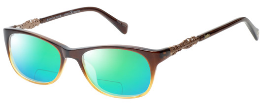 Profile View of Lucky Brand Palm Designer Polarized Reading Sunglasses with Custom Cut Powered Green Mirror Lenses in Brown Crystal Fade Unisex Square Full Rim Acetate 52 mm