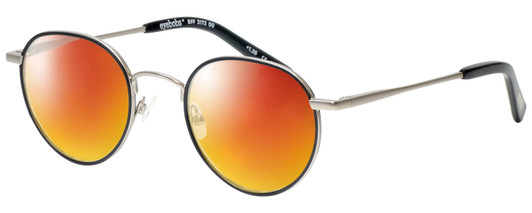 Profile View of Eyebobs BFF 3173-00 Designer Polarized Sunglasses with Custom Cut Red Mirror Lenses in Silver Black Unisex Oval Full Rim Metal 46 mm