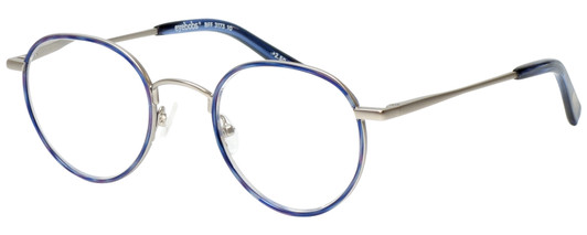 Profile View of Eyebobs BFF 3173-10 Unisex Oval Full Rim Designer Reading Glasses Blue Silver 46mm