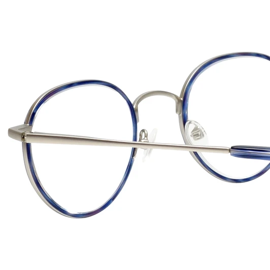 Close Up View of Eyebobs BFF 3173-10 Designer Bi-Focal Prescription Rx Eyeglasses in Blue Silver Unisex Oval Full Rim Metal 46 mm
