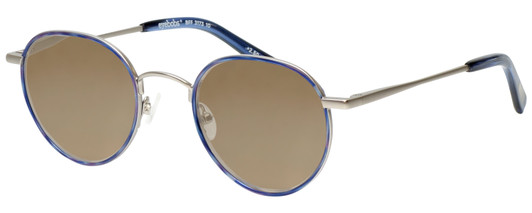 Profile View of Eyebobs BFF 3173-10 Designer Polarized Sunglasses with Custom Cut Amber Brown Lenses in Blue Silver Unisex Oval Full Rim Metal 46 mm