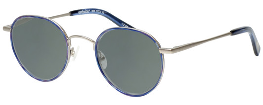 Profile View of Eyebobs BFF 3173-10 Designer Polarized Sunglasses with Custom Cut Smoke Grey Lenses in Blue Silver Unisex Oval Full Rim Metal 46 mm