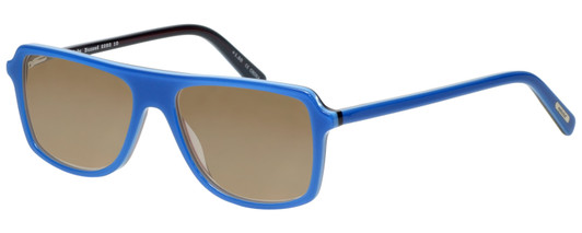 Profile View of Eyebobs Buzzed 2293-10 Designer Polarized Sunglasses with Custom Cut Amber Brown Lenses in Blue Black Unisex Square Full Rim Acetate 52 mm