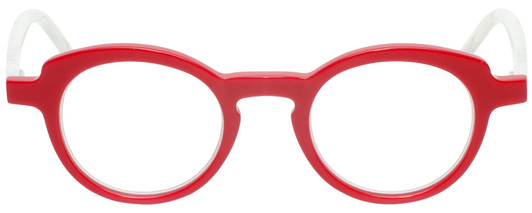 Front View of Eyebobs Cabaret 2296-01 Ladies Oval Designer Reading Glasses Red White Marble 40mm