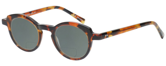 Profile View of Eyebobs Cabaret 2296-30 Designer Polarized Reading Sunglasses with Custom Cut Powered Smoke Grey Lenses in Crystal Tortoise Havana Brown Gold Ladies Round Full Rim Acetate 40 mm