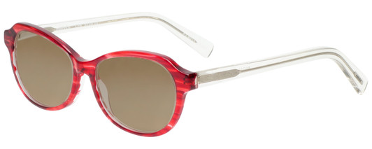 Profile View of Eyebobs CPA 2738-01 Designer Polarized Sunglasses with Custom Cut Amber Brown Lenses in Red Crystal Ladies Cateye Full Rim Acetate 51 mm