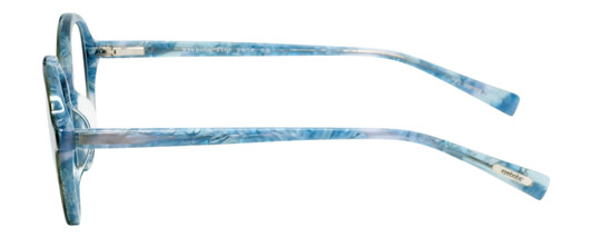 Side View of Eyebobs Flip 2607-59 Designer Reading Eye Glasses with Custom Cut Powered Lenses in Blue Green Marble Ladies Round Full Rim Acetate 50 mm