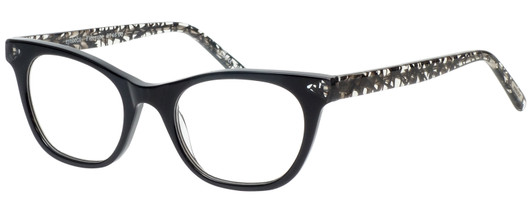 Profile View of Eyebobs Florence 2746-00 Designer Progressive Lens Blue Light Blocking Eyeglasses in Black Crystal Ladies Cateye Full Rim Acetate 47 mm