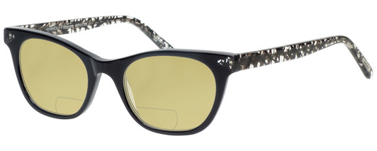 Profile View of Eyebobs Florence 2746-00 Designer Polarized Reading Sunglasses with Custom Cut Powered Sun Flower Yellow Lenses in Black Crystal Ladies Cateye Full Rim Acetate 47 mm