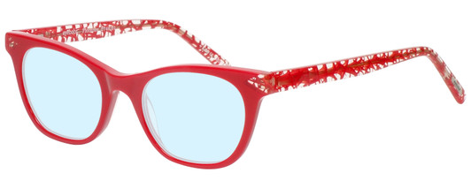 Profile View of Eyebobs Florence 2746-01 Designer Blue Light Blocking Eyeglasses in Red Crystal Ladies Cateye Full Rim Acetate 47 mm
