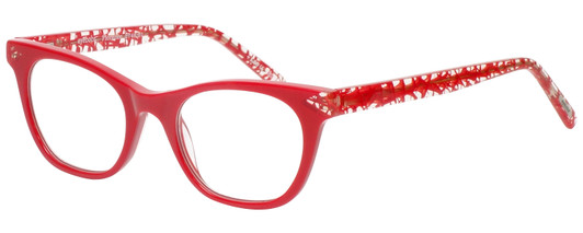 Profile View of Eyebobs Florence 2746-01 Designer Progressive Lens Blue Light Blocking Eyeglasses in Red Crystal Ladies Cateye Full Rim Acetate 47 mm
