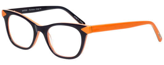Profile View of Eyebobs Florence 2746-77 Designer Blue Light Blocking Eyeglasses in Deep Purple Orange Ladies Cateye Full Rim Acetate 47 mm