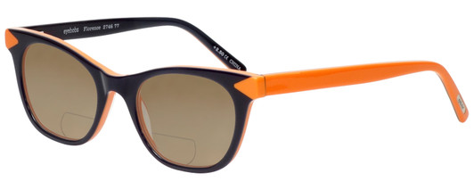 Profile View of Eyebobs Florence 2746-77 Designer Polarized Reading Sunglasses with Custom Cut Powered Amber Brown Lenses in Deep Purple Orange Ladies Cateye Full Rim Acetate 47 mm