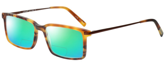 Profile View of Eyebobs Gus 3155-19 Designer Polarized Reading Sunglasses with Custom Cut Powered Green Mirror Lenses in Matte Tortoise Havana Brown Gold Mens Rectangle Full Rim Acetate 57 mm