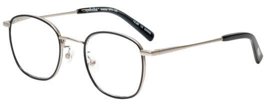 Profile View of Eyebobs Inside 3174-00 Designer Blue Light Blocking Eyeglasses in Black Silver Unisex Square Full Rim Metal 48 mm