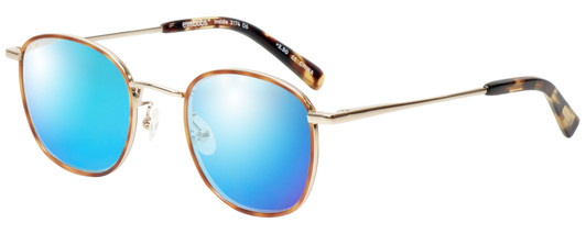 Profile View of Eyebobs Inside 3174-06 Designer Polarized Sunglasses with Custom Cut Blue Mirror Lenses in Orange Tortoise Havana Gold Unisex Square Full Rim Metal 48 mm