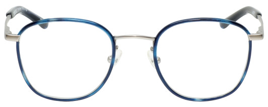 Front View of Eyebobs Outside 3172-10 Designer Bi-Focal Prescription Rx Eyeglasses in Blue Silver Unisex Round Full Rim Metal 47 mm
