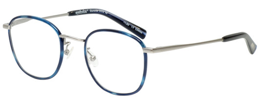 Profile View of Eyebobs Outside 3172-10 Designer Progressive Lens Blue Light Blocking Eyeglasses in Blue Silver Unisex Round Full Rim Metal 47 mm