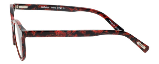 Side View of Eyebobs Reva 2747-01 Designer Reading Eye Glasses with Custom Cut Powered Lenses in Red Black Marble Swirl Unisex Cateye Full Rim Acetate 45 mm