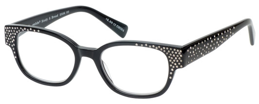Profile View of Eyebobs Study A Broad 2506-00 Designer Progressive Lens Blue Light Blocking Eyeglasses in Black Crystal Rhinestones Ladies Cateye Full Rim Acetate 49 mm