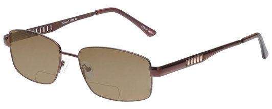 Profile View of Enhance EN3858 Designer Polarized Reading Sunglasses with Custom Cut Powered Amber Brown Lenses in Brown Gold Mens Rectangle Full Rim Metal 59 mm