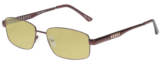 Profile View of Enhance EN3858 Designer Polarized Reading Sunglasses with Custom Cut Powered Sun Flower Yellow Lenses in Brown Gold Mens Rectangle Full Rim Metal 59 mm
