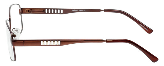 Side View of Enhance EN3858 Designer Blue Light Blocking Eyeglasses in Brown Gold Mens Rectangle Full Rim Metal 63 mm