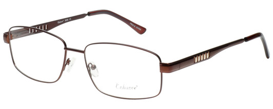 Profile View of Enhance EN3858 Designer Progressive Lens Blue Light Blocking Eyeglasses in Brown Gold Mens Rectangle Full Rim Metal 63 mm