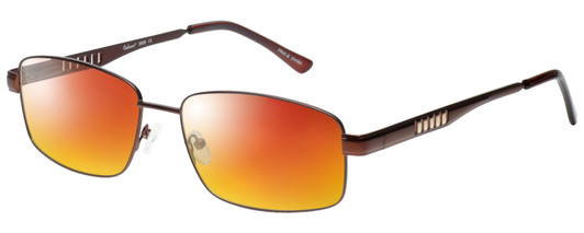 Profile View of Enhance EN3858 Designer Polarized Sunglasses with Custom Cut Red Mirror Lenses in Brown Gold Mens Rectangle Full Rim Metal 63 mm