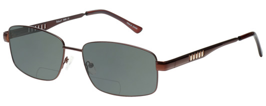 Profile View of Enhance EN3858 Designer Polarized Reading Sunglasses with Custom Cut Powered Smoke Grey Lenses in Brown Gold Mens Rectangle Full Rim Metal 63 mm