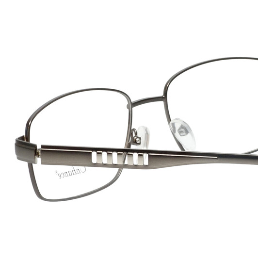 Close Up View of Enhance EN3858 Designer Single Vision Prescription Rx Eyeglasses in Gunmetal Silver Mens Rectangle Full Rim Metal 59 mm