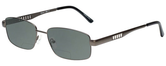 Profile View of Enhance EN3858 Designer Polarized Reading Sunglasses with Custom Cut Powered Smoke Grey Lenses in Gunmetal Silver Mens Rectangle Full Rim Metal 59 mm