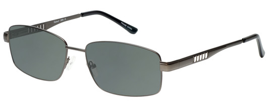 Profile View of Enhance EN3858 Designer Polarized Sunglasses with Custom Cut Smoke Grey Lenses in Gunmetal Silver Mens Rectangle Full Rim Metal 63 mm